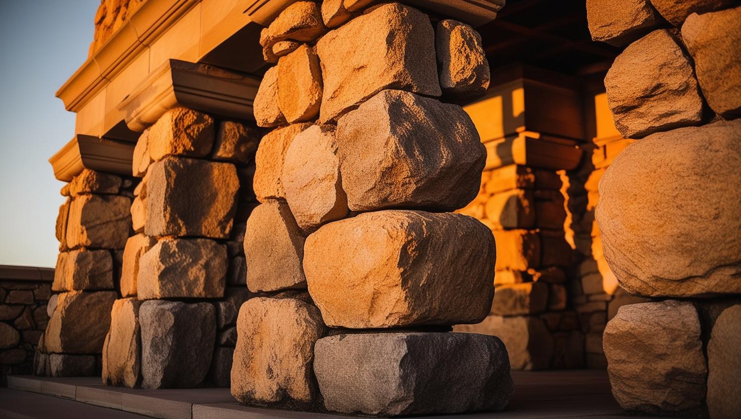 zeigt aufeinandergelegte Steine und soll ein Fundament simbolisieren